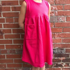 Vintage Girls Pink Sleeveless Shift Dress with Pockets